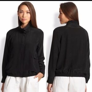 Eileen Fisher Silk Crepe De Chine Bomber Jacket L